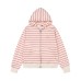 Embroidered Hooded Zip-Up Casual Outwear with Stripe Design