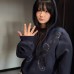 Retro Heavy-Duty Stud Short Hoodie Jacket for Women, Fleece-Lined Thick Loose Zip-Up Top