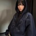 Retro Heavy-Duty Stud Short Hoodie Jacket for Women, Fleece-Lined Thick Loose Zip-Up Top