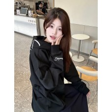Letter Embroidery Cotton Hoodie Men's  Loose Fleece-Lined Thick Couple Hoodie