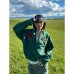 Green Hooded Sweatshirt Jacket for Women, Short Length, Loose Fit, Zipper Front