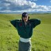 Green Hooded Sweatshirt Jacket for Women, Short Length, Loose Fit, Zipper Front