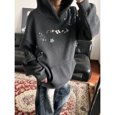 Starfish and Jellyfish Embroidered Pearl Beaded Hoodie for Women