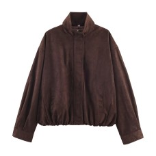 Retro loose short suede leather jacket
