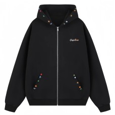 Embroidered Hoodie for Women, Casual Loose Fit Zip-Up Sweatshirt with Hooded Design