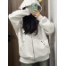 Embroidered Hoodie for Women, Casual Loose Fit Zip-Up Sweatshirt with Hooded Design