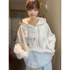 Sweet Style Cartoon Embroidery Fleece Hoodie Women's Casual Student 