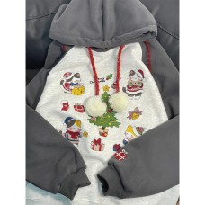 Design Heavy Embroidery Cartoon Cat Color-blocked Raglan Sleeve Loose Fleece Hoodie
