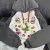 Design Heavy Embroidery Cartoon Cat Color-blocked Raglan Sleeve Loose Fleece Hoodie