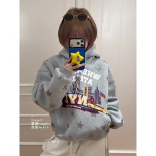 Retro Star Letter Print Hoodie for Women,Loose Oversized Hooded Sweatshirt Coat