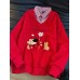Casual Women's Faux Two-Piece Patchwork Red Plaid Polo Neck Youthful Red Towel