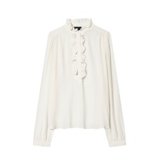 Ruffle trimmed ruffle collar viscose top