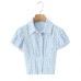 Striped bubble sleeve lapel top