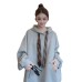 Simple Solid Color Retro Neck Tie Hoodie for Women, Loose Casual Sweatshirt with Hood