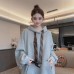 Simple Solid Color Retro Neck Tie Hoodie for Women, Loose Casual Sweatshirt with Hood