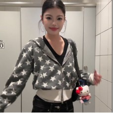 Retro Star Hoodie Women's Short Crop Top Casual Streetwear Jacket