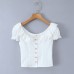 Retro lace collar with bubble sleeves slim fit single breasted top Retro lace collar with bubble sleeves slim fit single breasted top