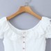 Retro lace collar with bubble sleeves slim fit single breasted top Retro lace collar with bubble sleeves slim fit single breasted top