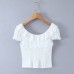Retro lace collar with bubble sleeves slim fit single breasted top Retro lace collar with bubble sleeves slim fit single breasted top