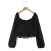 Hot girl long sleeved chiffon ruffle hem off shoulder top
