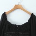 Hot girl long sleeved chiffon ruffle hem off shoulder top