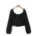 Hot girl long sleeved chiffon ruffle hem off shoulder top