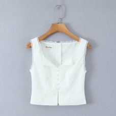 Spicy girl's small lapel slim fit zipper sleeveless top