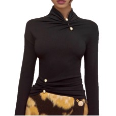 Stand up collar slim fit long sleeves TOP