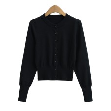 Round neck single breasted long sleeved elastic top Round neck single breasted long sleeved elastic top