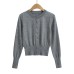 Round neck single breasted long sleeved elastic top