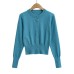 Round neck single breasted long sleeved elastic top