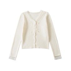 Lace lace patchwork V-neck long sleeved top Lace lace patchwork V-neck long sleeved top