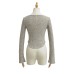 Lace neck hanging curved hem long sleeved top