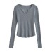 Stand collar opening slim fit long sleeved top