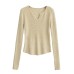 Stand collar opening slim fit long sleeved top