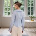 Collar pleated waist striped long sleeved top