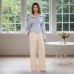 Collar pleated waist striped long sleeved top