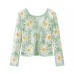 Sweet V-Neck Floral Cut-Out Tie-Detail Crochet Knit Top for Women