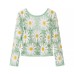 Sweet V-Neck Floral Cut-Out Tie-Detail Crochet Knit Top for Women
