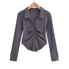 POLO collar round single breasted long sleeved top POLO collar round single breasted long sleeved top