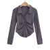 POLO collar round single breasted long sleeved top