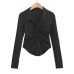 POLO collar round single breasted long sleeved top