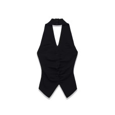 Spicy girl pleated knitted halter neck top