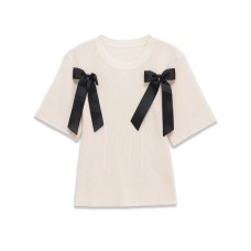 Spicy girl round neck short sleeved bow top