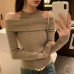 One-Shoulder Sleeveless Long Sleeve Knit Top for Women, Elegant and Slim-Fitting