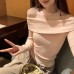 One-Shoulder Sleeveless Long Sleeve Knit Top for Women, Elegant and Slim-Fitting