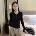 Half-Open Collar Buttoned Regular Shoulder Slim-Fitting Long Sleeve Inner Knit Top