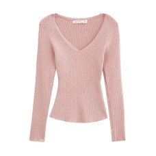 Pink U-Neck Slim Fit Knit Top for Women, Long Sleeve Casual Inner Wear Pink U-Neck Slim Fit Knit Top for Women, Long Sleeve Casual Inner Wear