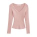 Pink U-Neck Slim Fit Knit Top for Women, Long Sleeve Casual Inner Wear