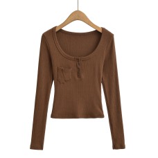 Square collar long sleeved slim top